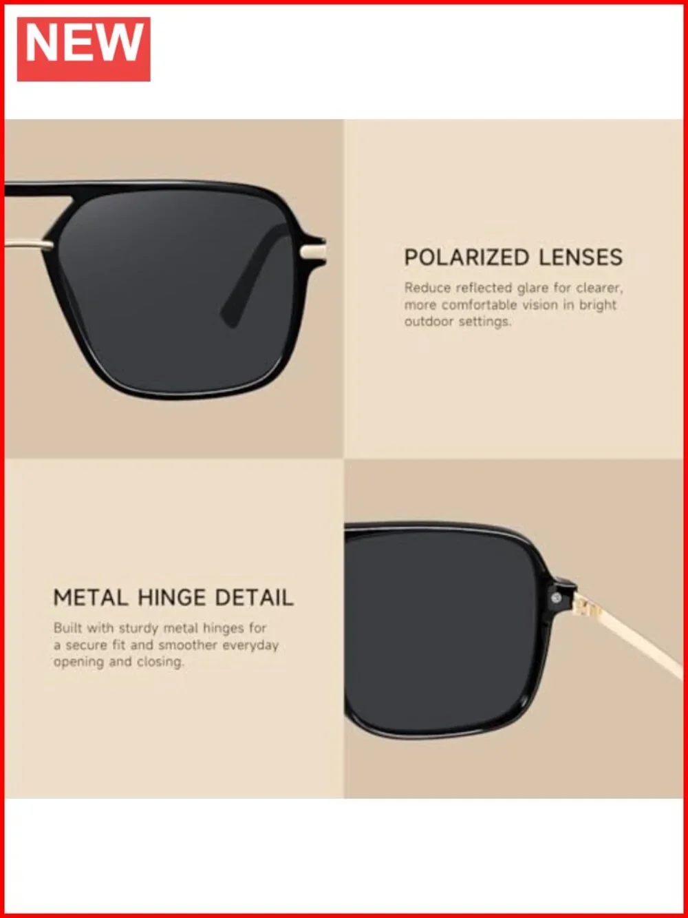 Square Aviator Polarized Sunglasses UV Protection Driving Travel